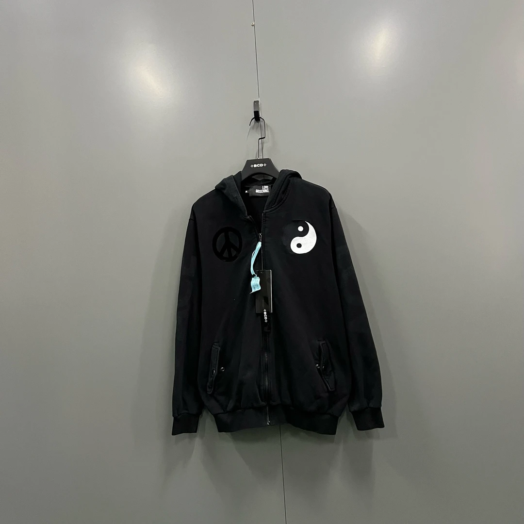 95新 Moschino/莫斯奇诺 jp915 206626 图案刺绣拉链帽衫 XL码
