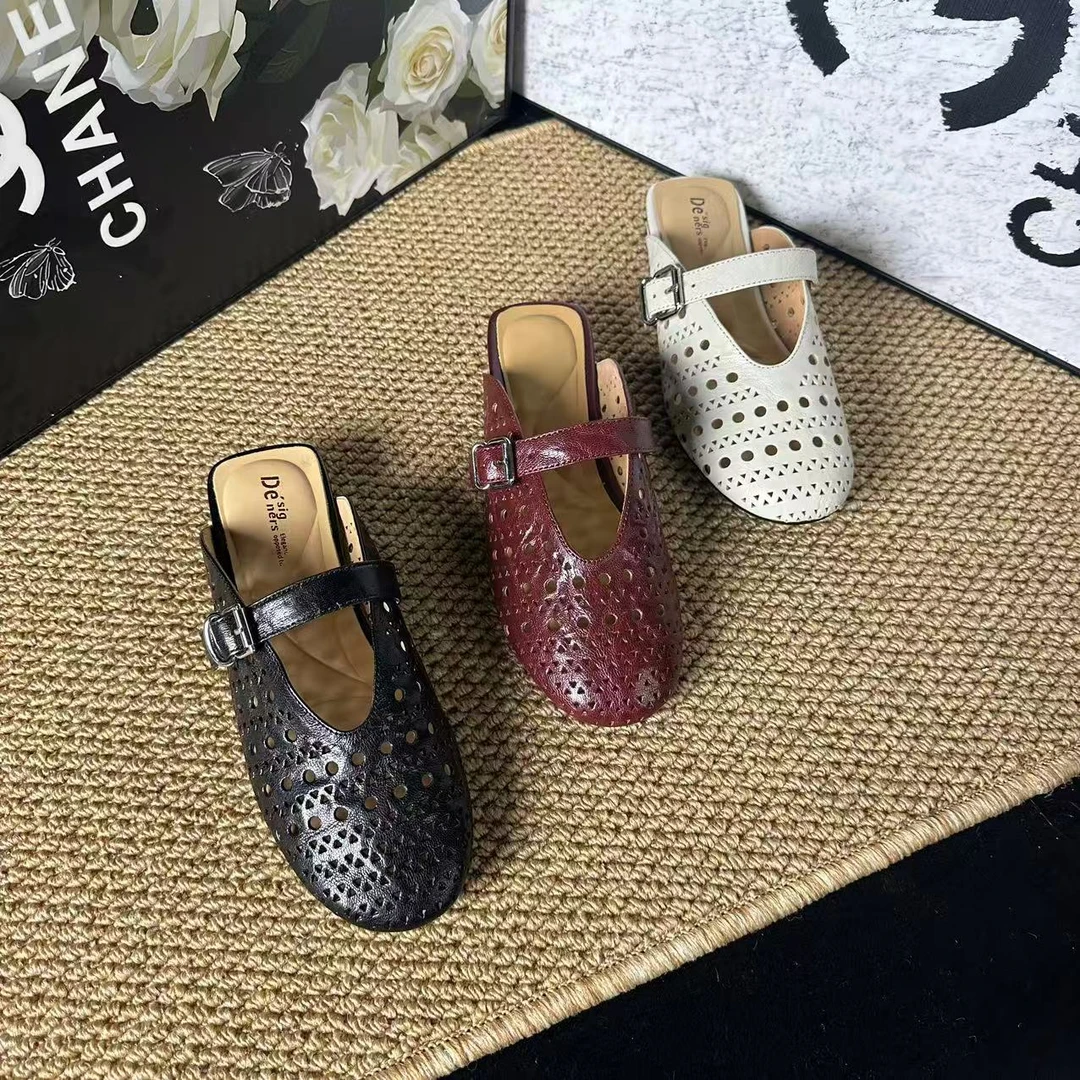 【霖叶枝】羊皮真皮手工打孔半托9710/跟高3.5cm