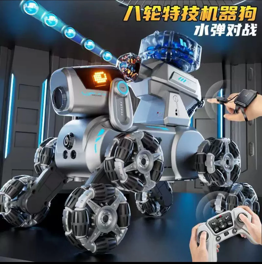 智能八轮特技遥控汽车发射水弹机器狗玩具AI手势感应漂移越野车
