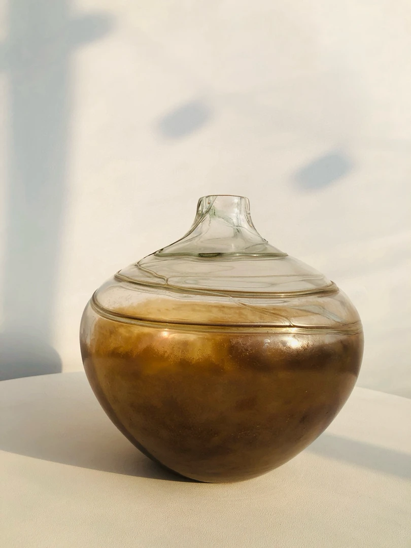 中古手工琉璃花瓶复古古铜色螺旋纹肌理感东方美学买手店家居陈列