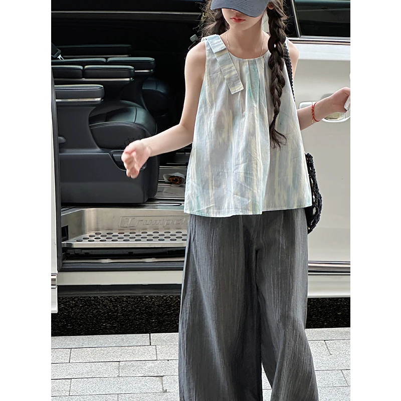 K28401波光晕染女童背心夏装儿童无袖上衣2025新款打底衫休闲时髦