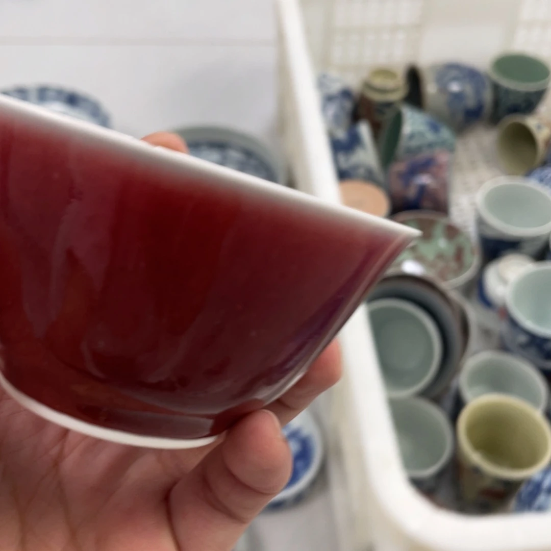 瓷片景德镇浪红压手杯拍一发二