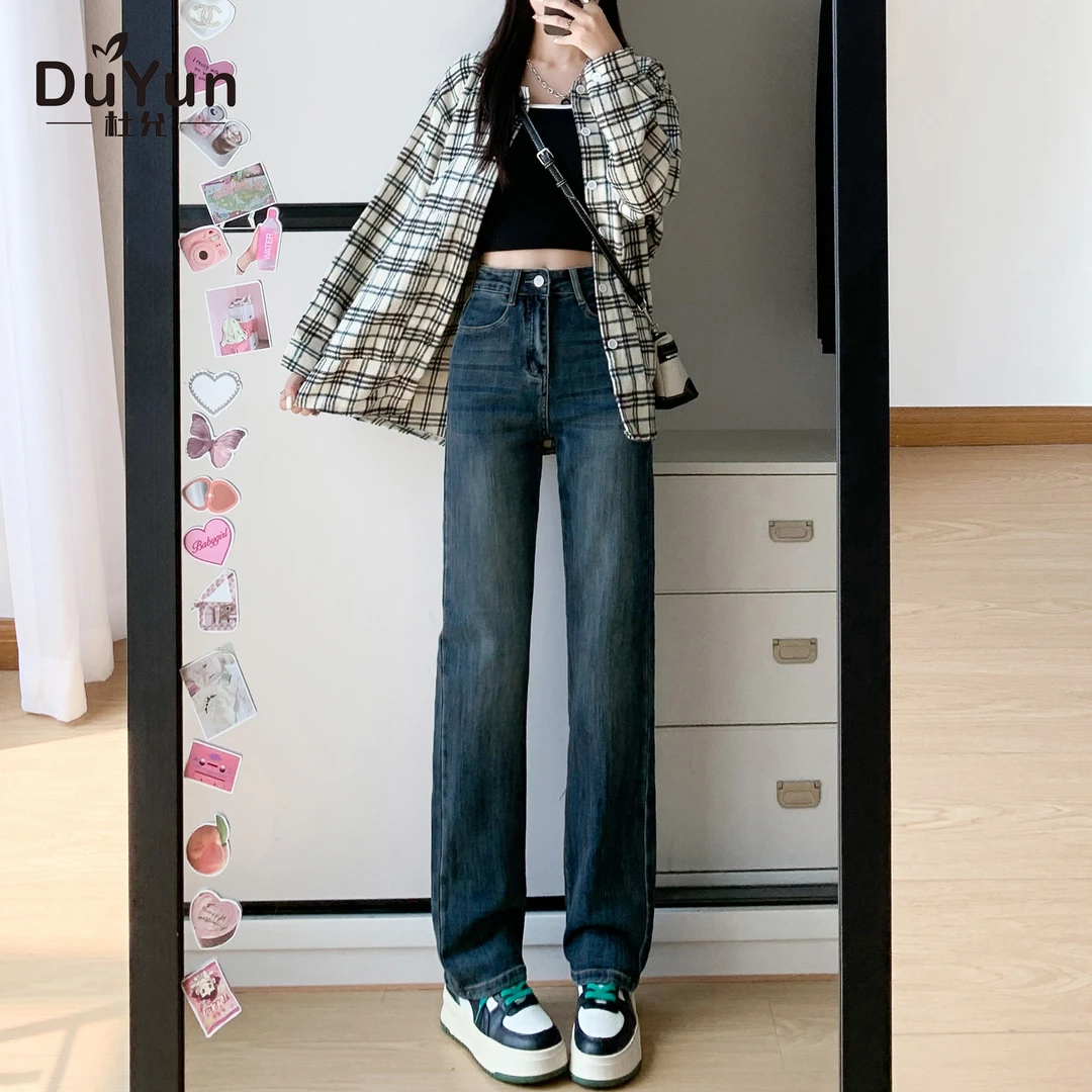 黑色窄版直筒牛仔裤女高腰显瘦2025年春季新款小个子九分烟管裤子