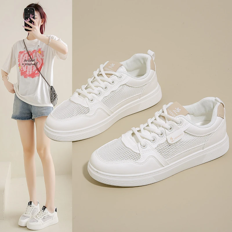 小白鞋女款2025新款爆款板鞋厚底增高软底百搭高级感透气网面鞋