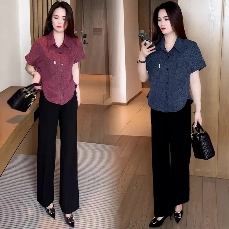 女2025夏季新款洋气宽松显瘦小个子休闲百搭短袖流行经典衬衣上衣