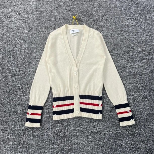 95新 THOMBROWNE 7155/Thom Browne 米白色条纹针织轻微污渍