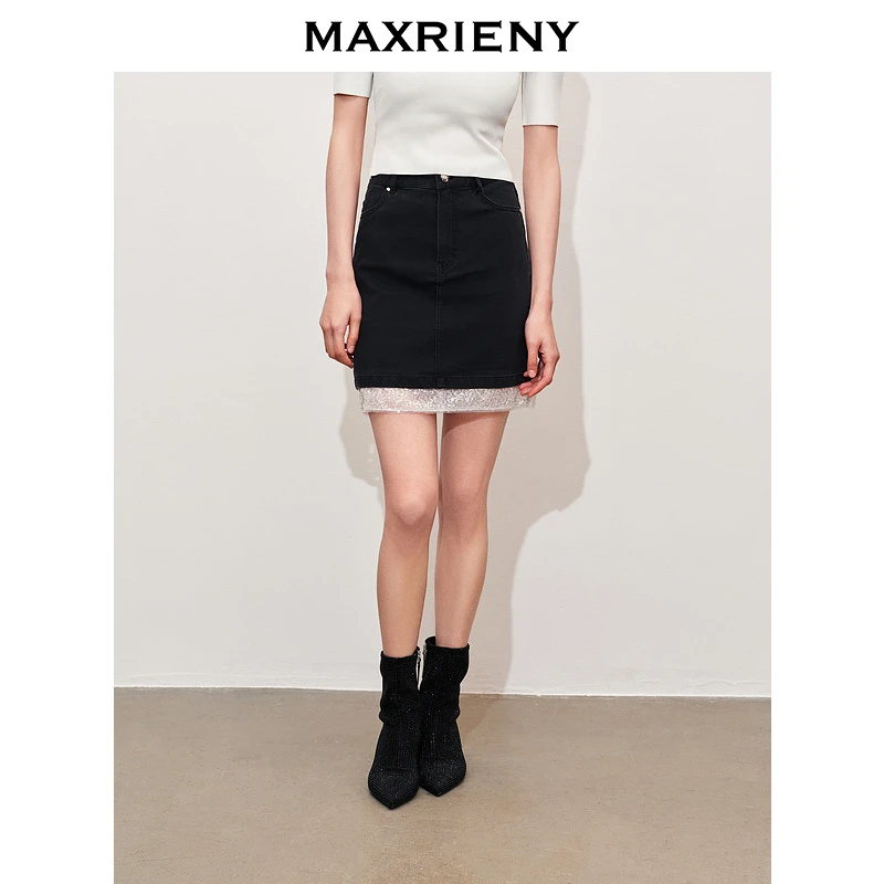 【芊芊专属】MAXRIENY精致日常腰带绣珠半身裙气质感女装修身显瘦