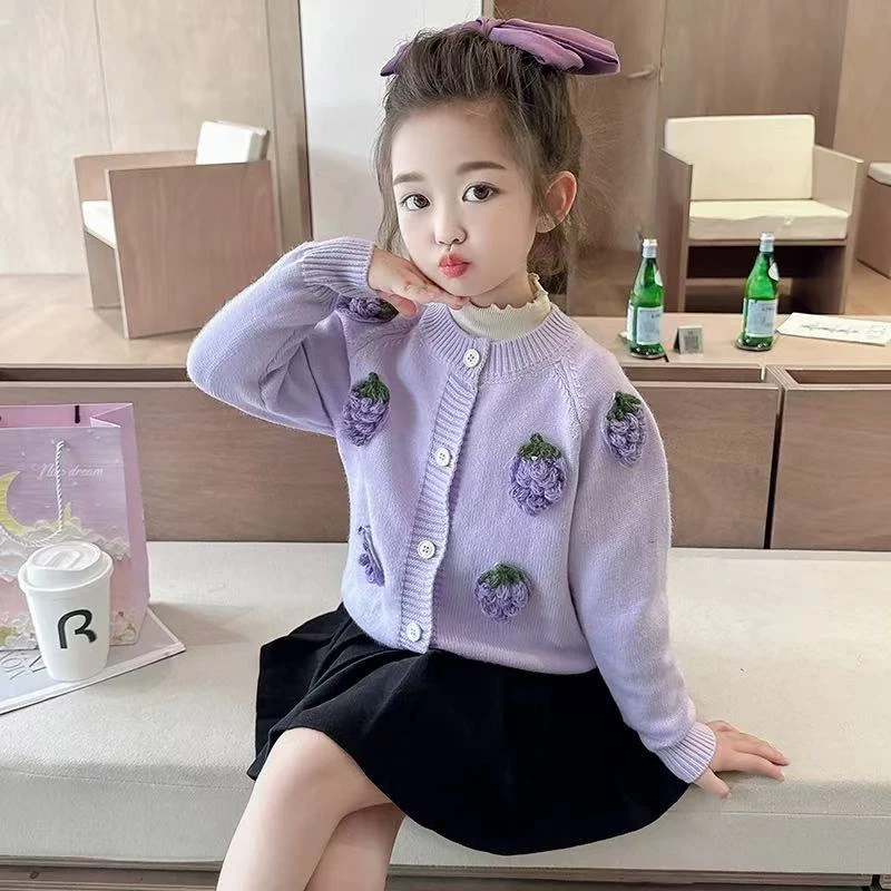 臭美家2025新款洋气春款葡萄毛衣-R02小童春秋女宝