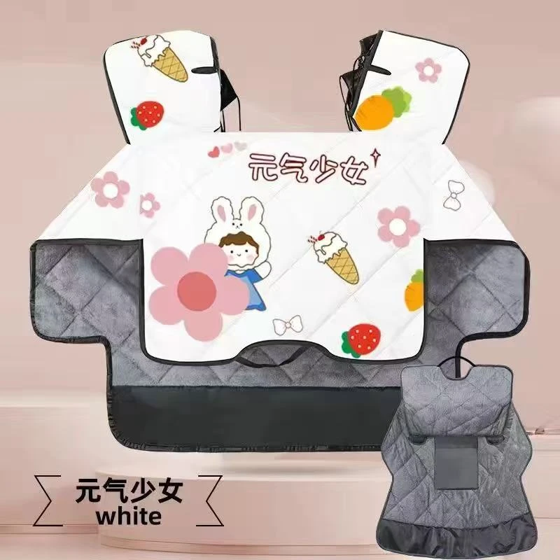 秋冬新款电动车挡风被可爱图案加绒保暖防风电瓶车挡风被
