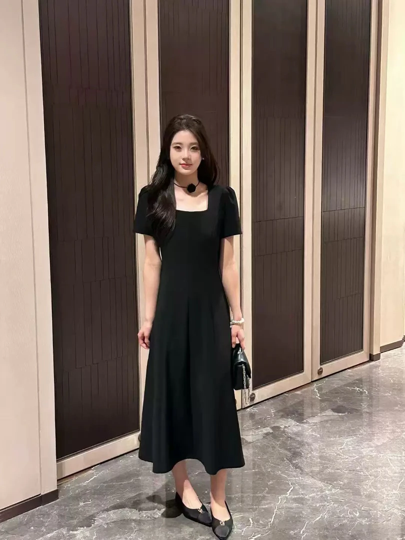 [曹艳定制款] 方领女人味简单大气超显身材连衣裙