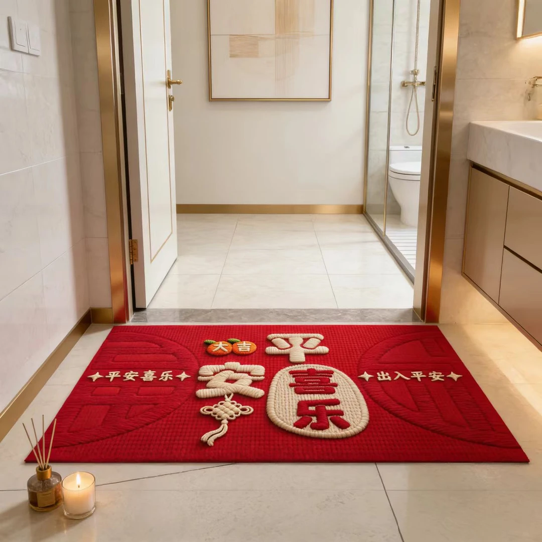 【厨卫门口垫】90*60-浴室卫生间科技绒吸水防滑门垫-平安喜乐