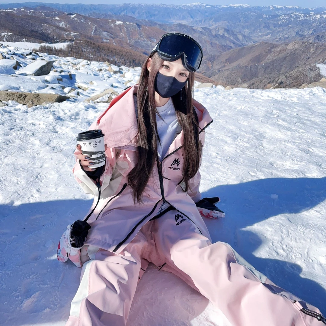 【2526新款】粉白拼色3L全压胶加棉滑雪服套装防风防水透湿保暖