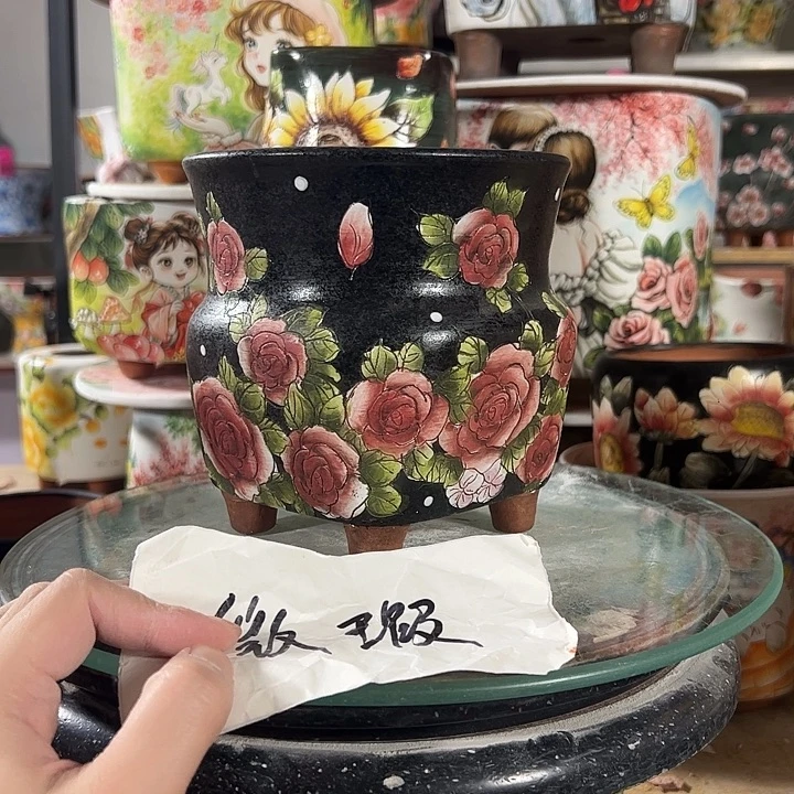 景德镇手绘花盆满38包邮