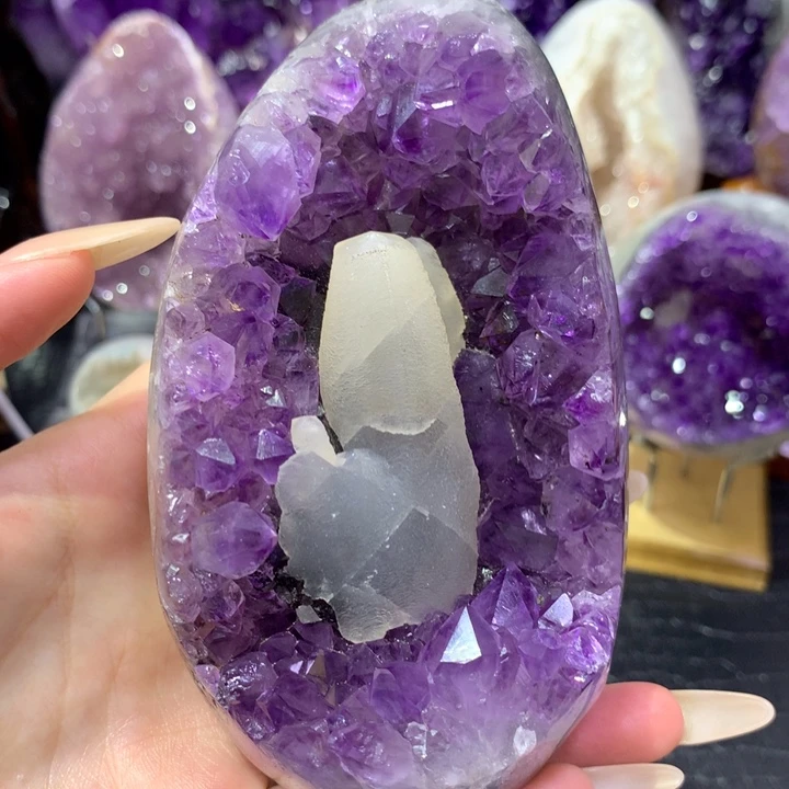 珠宝半成品未镶嵌紫晶带大方解晶镇