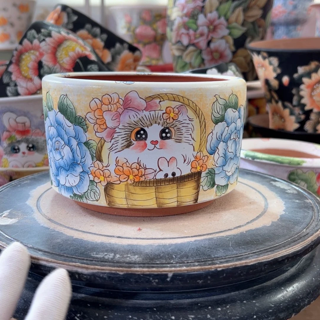 景德镇手绘花盆满38包邮