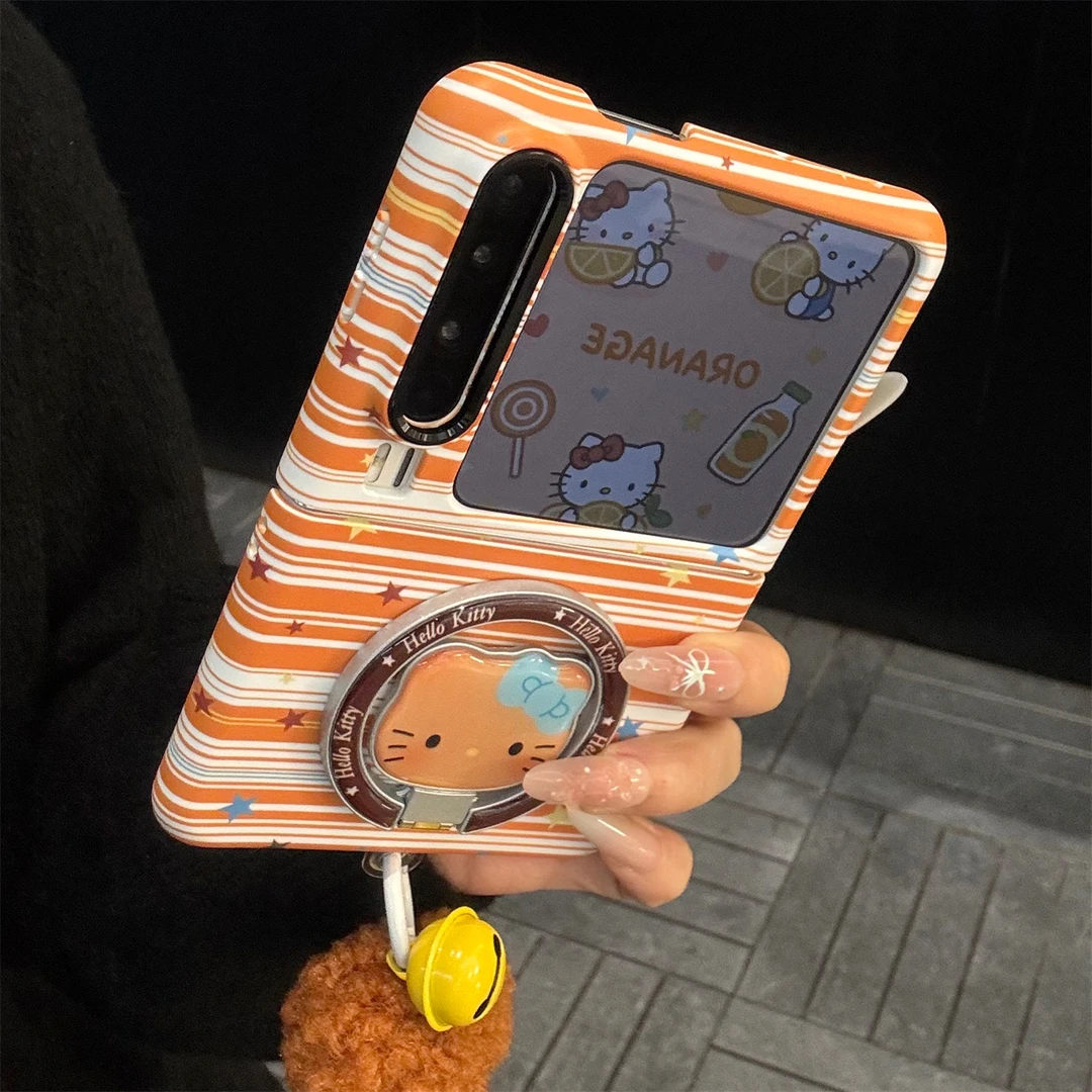 适用华为purax典藏版手机壳橙色条纹PuraX星星kt猫折叠磁吸支架女