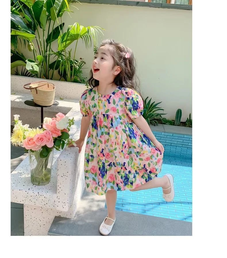 2025年新款连衣裙女童碎花裙子女孩宝宝中大童女宝时尚泡泡袖
