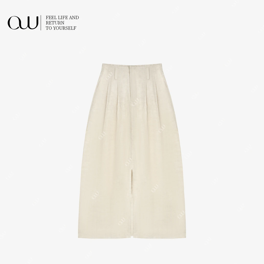 【老白不白】夏季薄款通勤百搭高腰户外法式亚麻半身裙OW252BQ014Z