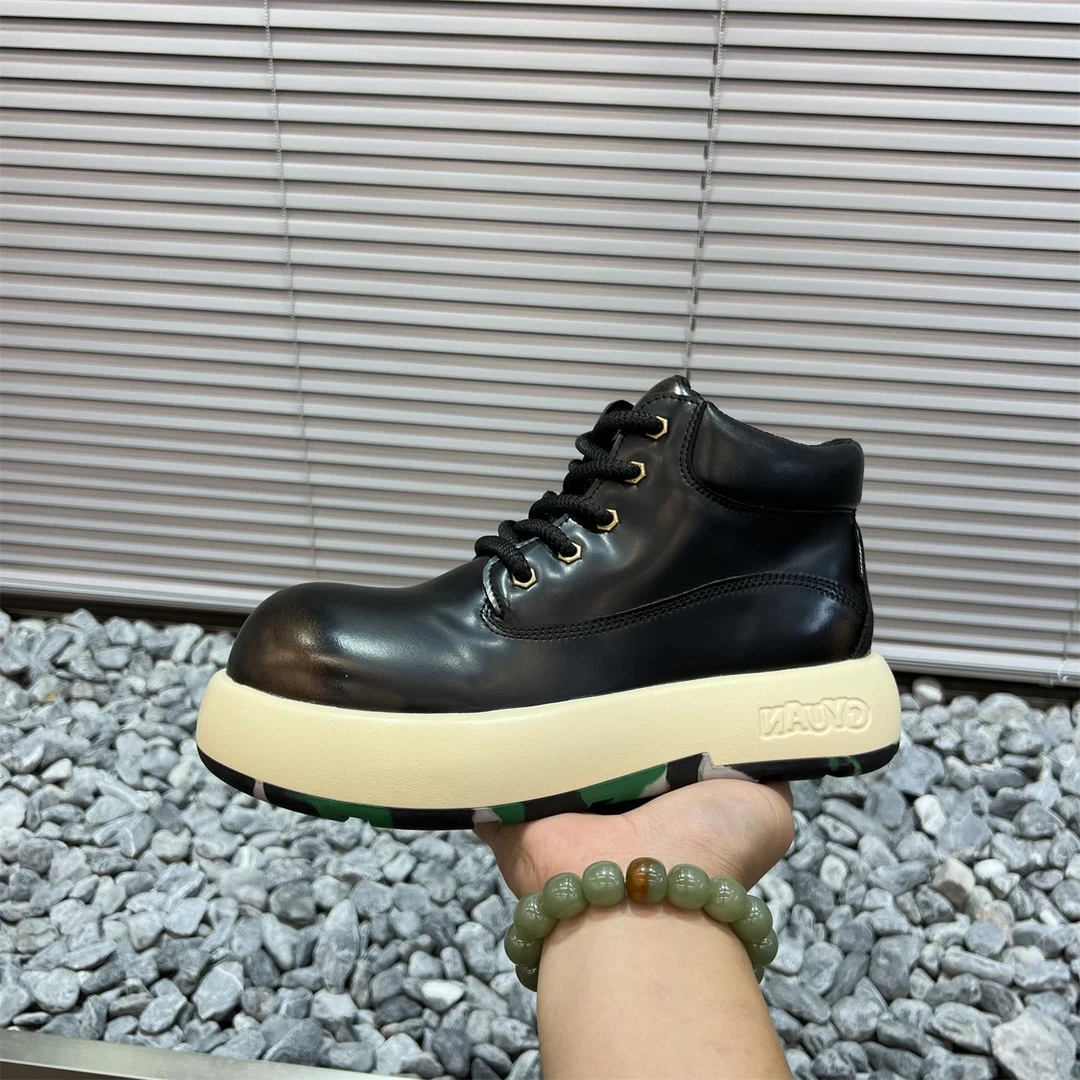 马丁靴男2025新款大头高帮休闲鞋男防滑厚底靴子男覆古做旧工装靴