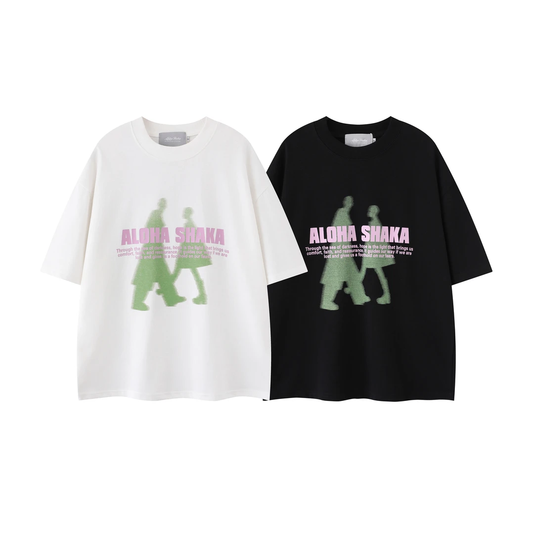 模糊人像短袖 国潮牌夏季圆领上衣宽松美式复古印花半袖t恤-T221