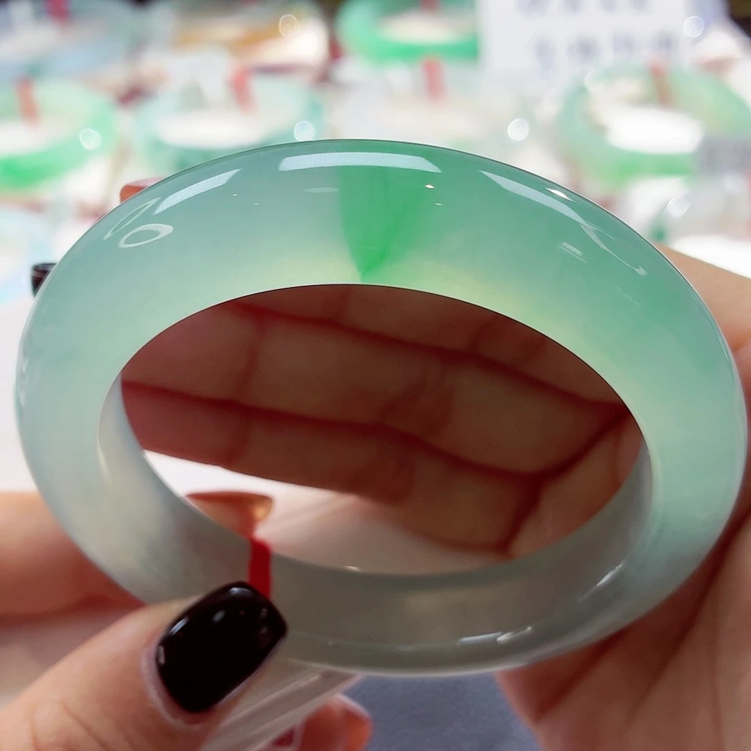 翡翠未镶嵌手镯冰胶起杠蓝底点翠68-29