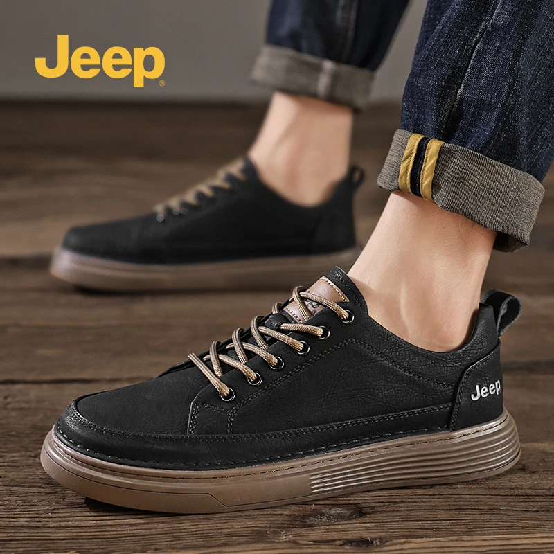 Jeep吉普真皮男鞋2025春季新款休闲皮鞋男士英伦百搭软底板鞋商务