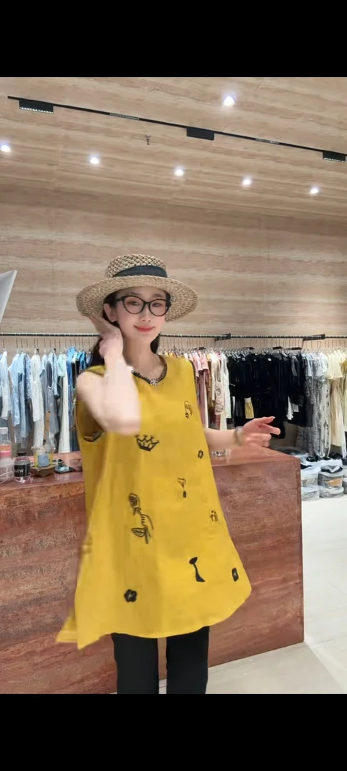 复古印花拼接刺绣纯亚麻上衣27721