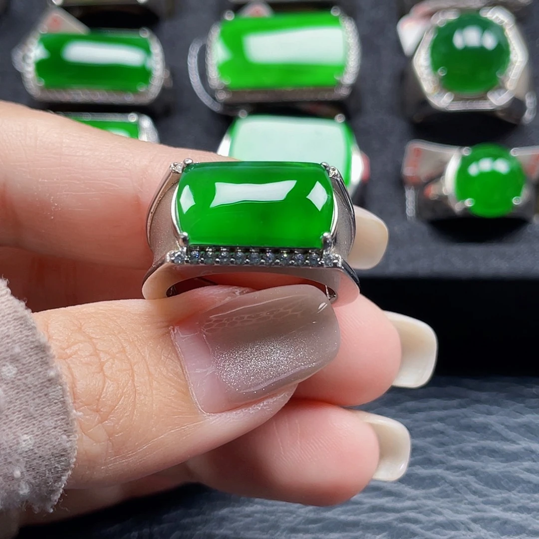 翡翠银S925镶嵌戒指天然A货翡翠没运费险