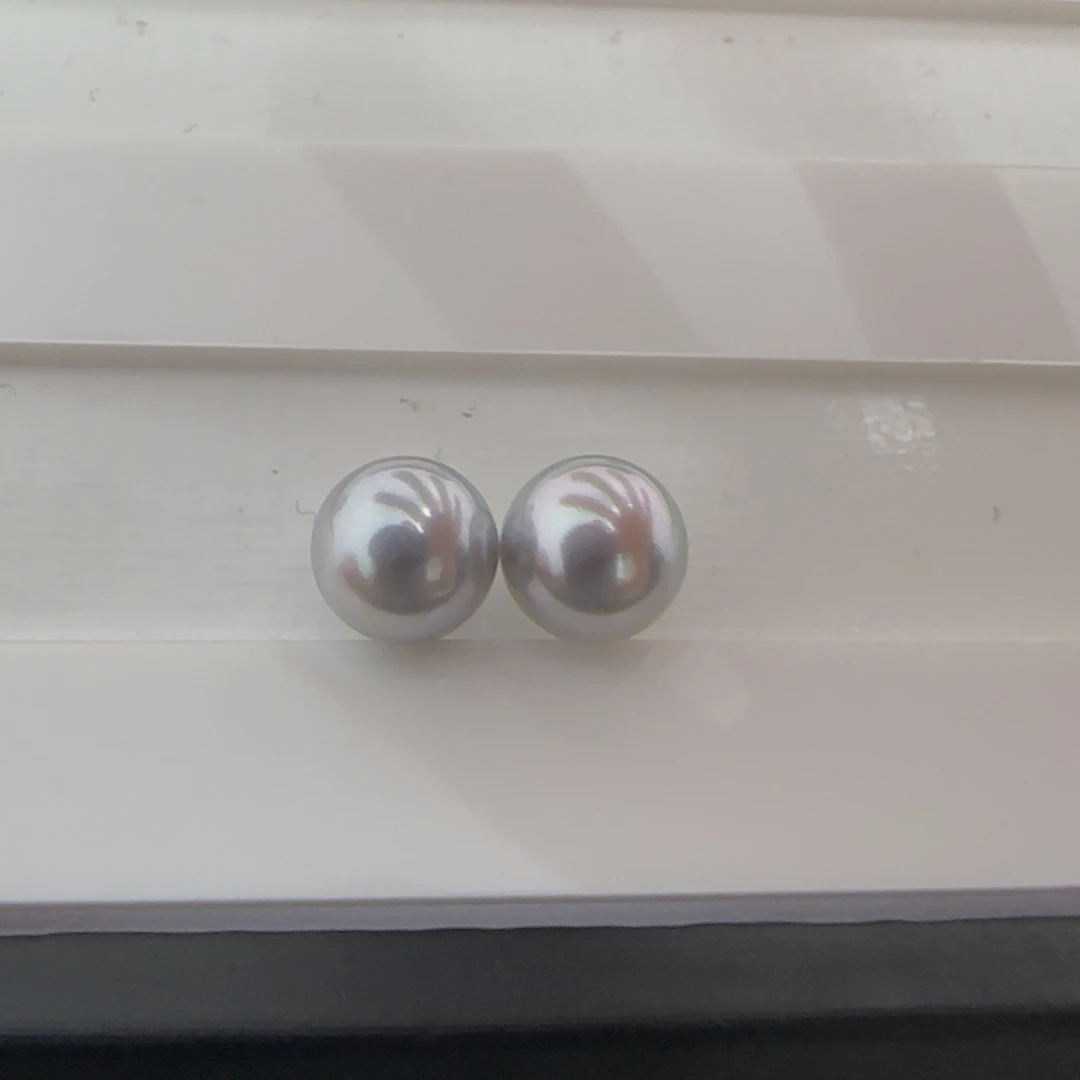 裸珠未镶嵌海水珍珠Akoya真多麻色系海水对珠7.6蓝灰