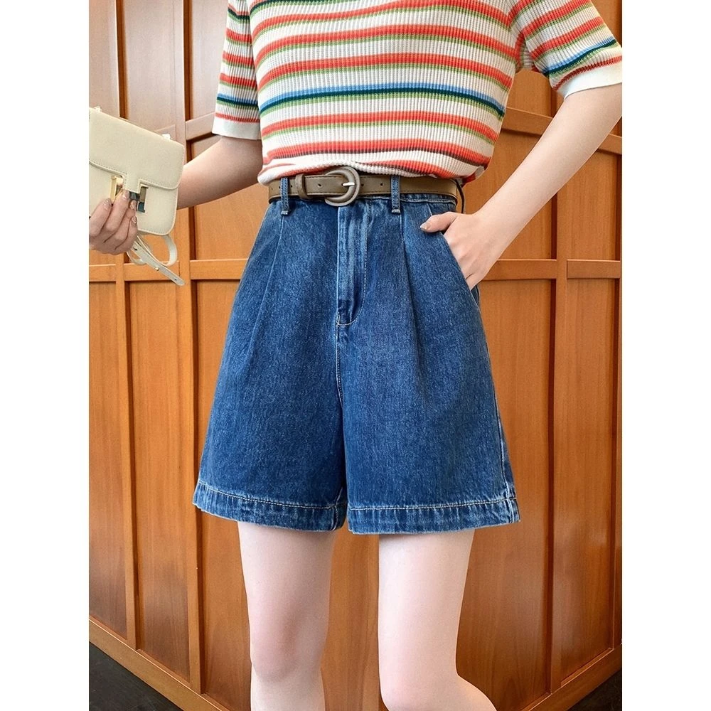 小个子牛仔裤女夏季2025新款复古休闲高腰显瘦宽松a字阔腿短裤