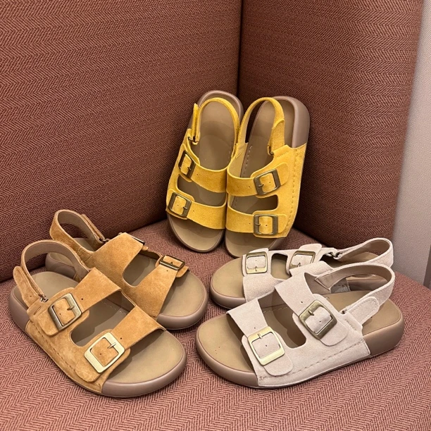 夏季新款勃肯凉鞋女休闲百搭一字扣带罗马凉拖鞋F2580205（跟高3cm