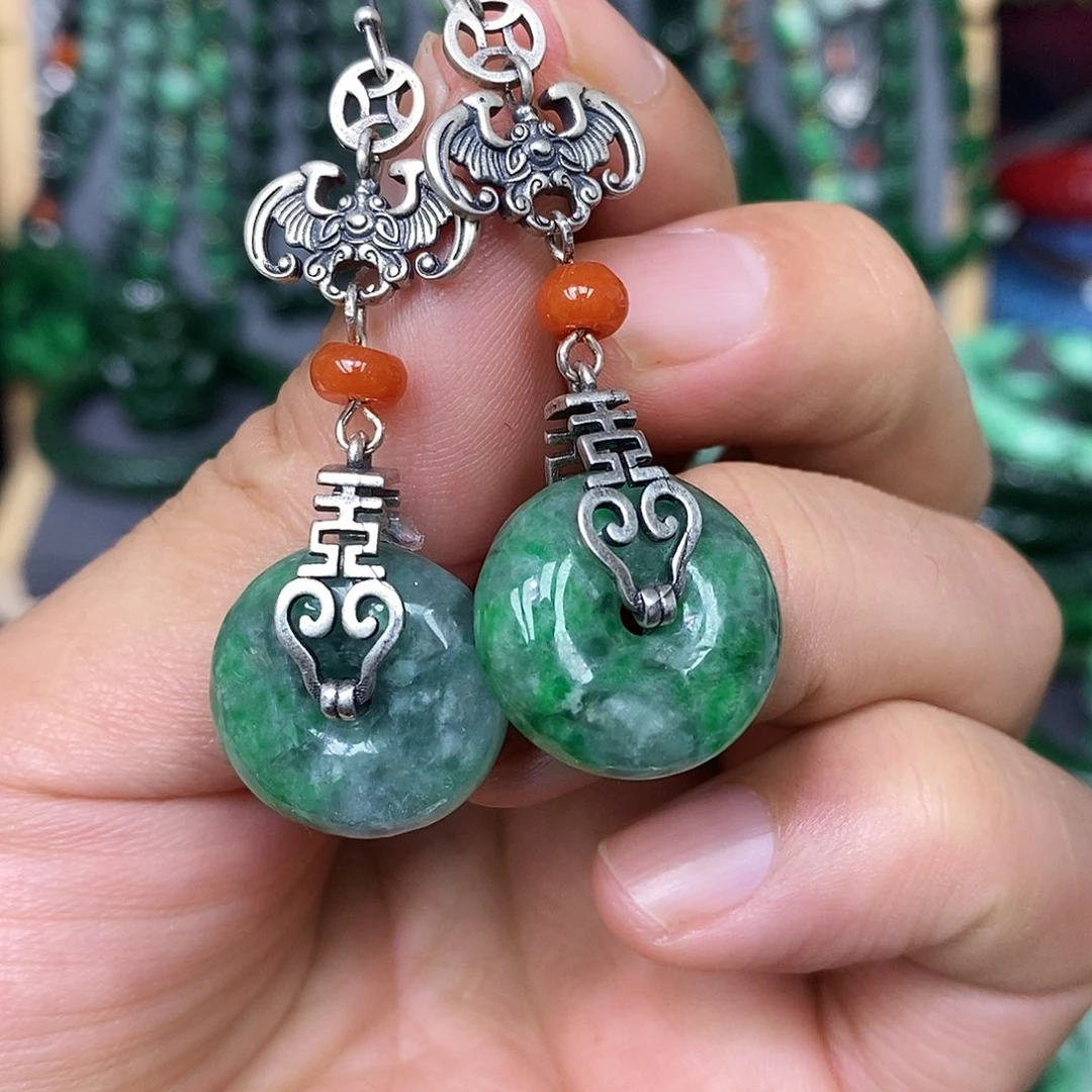 银S925镶嵌翡翠耳饰