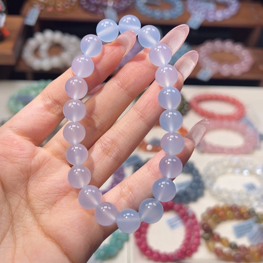 玛瑙/玉髓手串未镶嵌9m天花板级冰种蓝玉髓