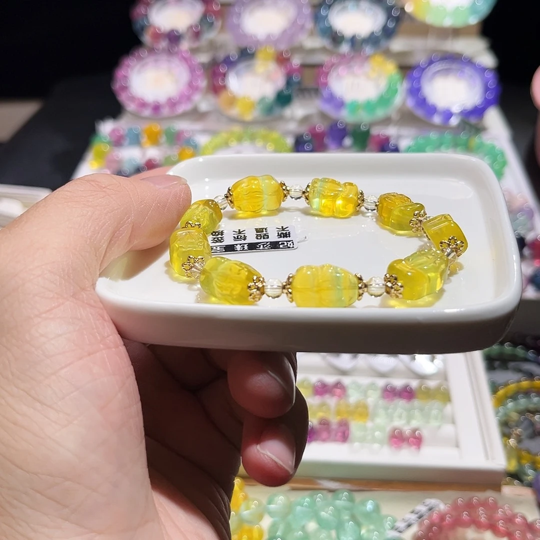 手链萤石未镶嵌荧光绿貔貅10mm
