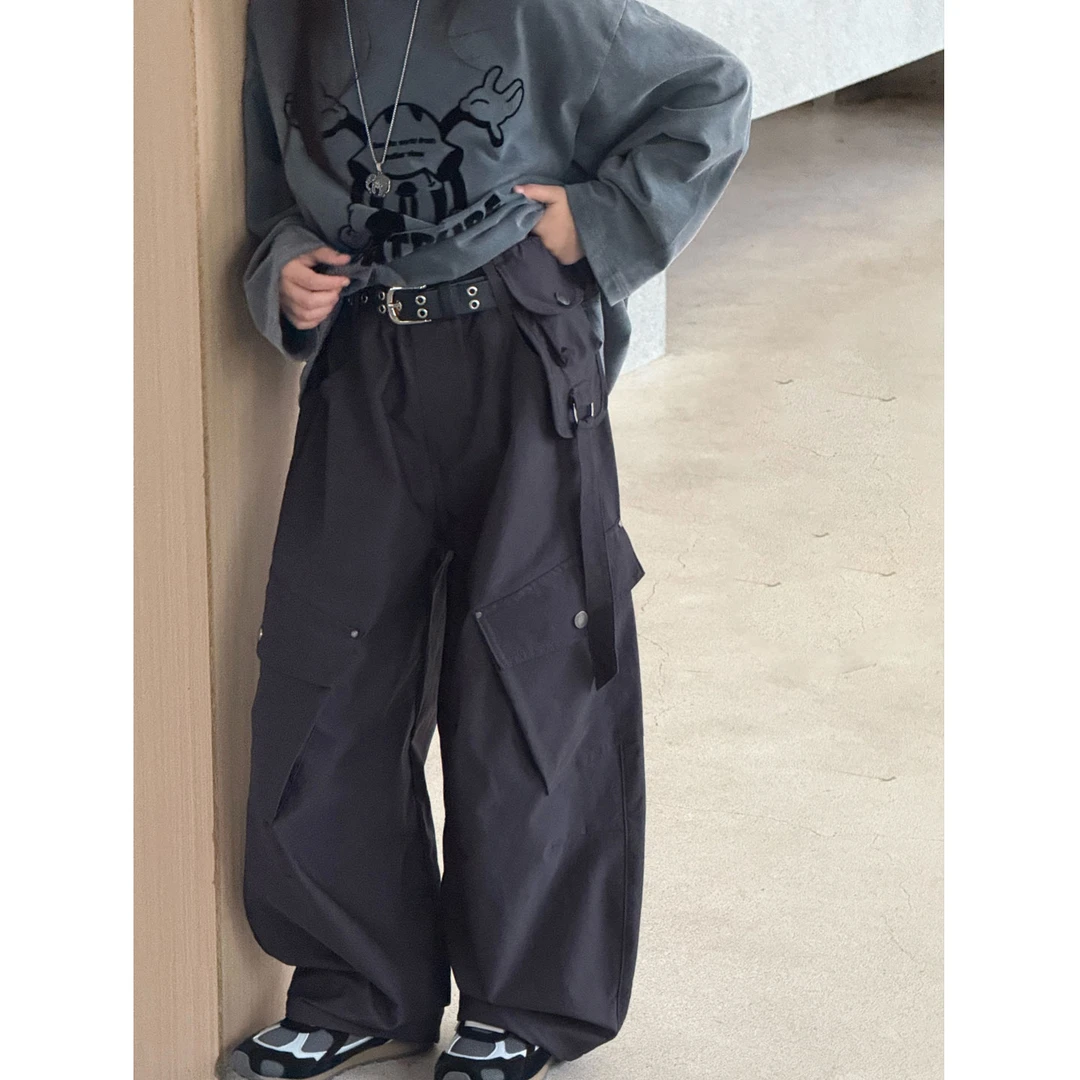 K29573潮酷女童工装裤2025新款秋装儿童阔腿裤子春秋休闲直筒裤潮