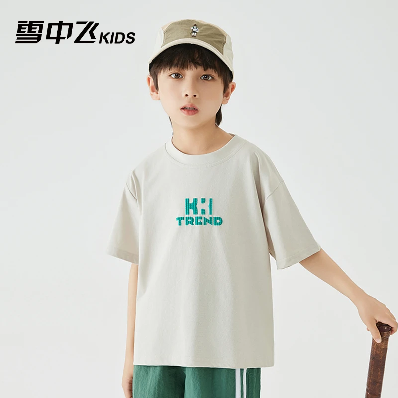 雪中飞童装宽松圆领夏季印花短袖休闲T恤时尚洋气百搭X40224145FT