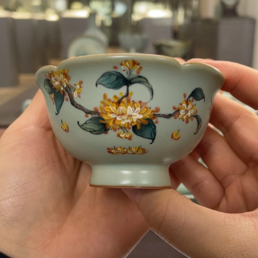 杯子瓷周泽堂天青桂花