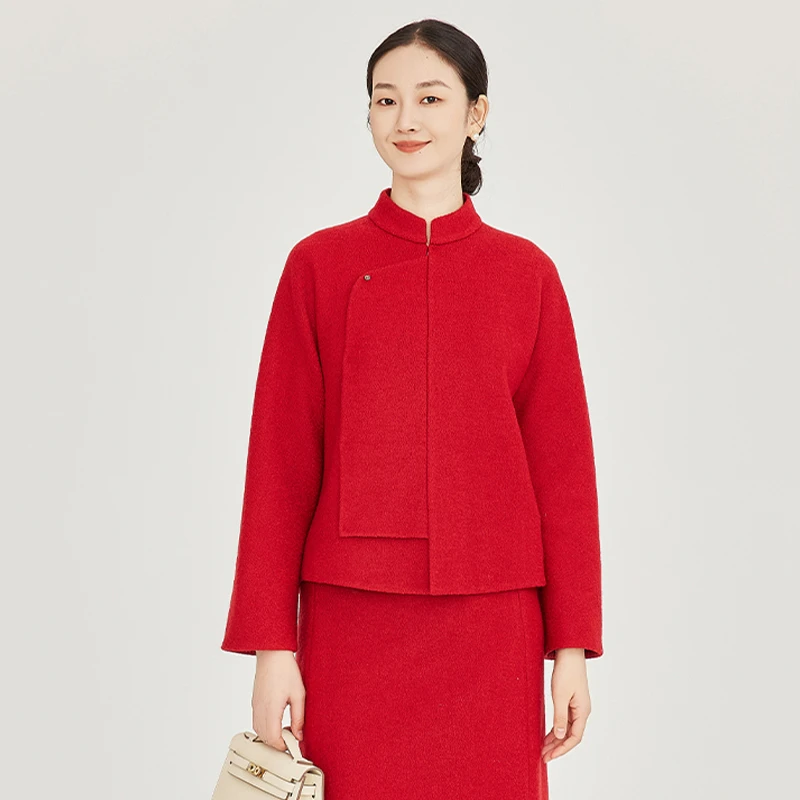 浮云堂·雅.朱殷·新中式立领琵琶襟绵羊毛外套5563