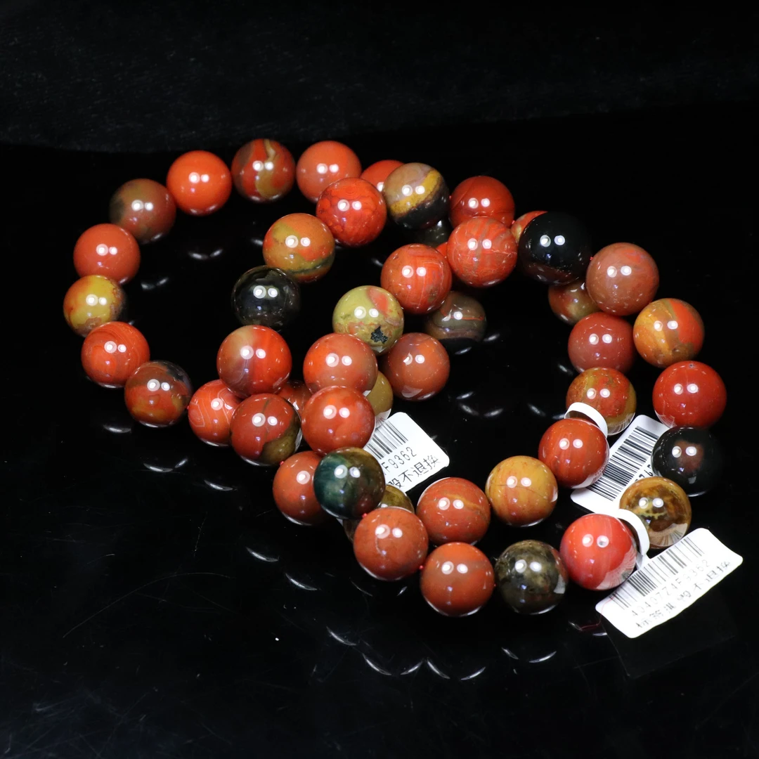 1原矿无优化南红黄绿皮包浆单圈13mm左右多样发一串不保无裂