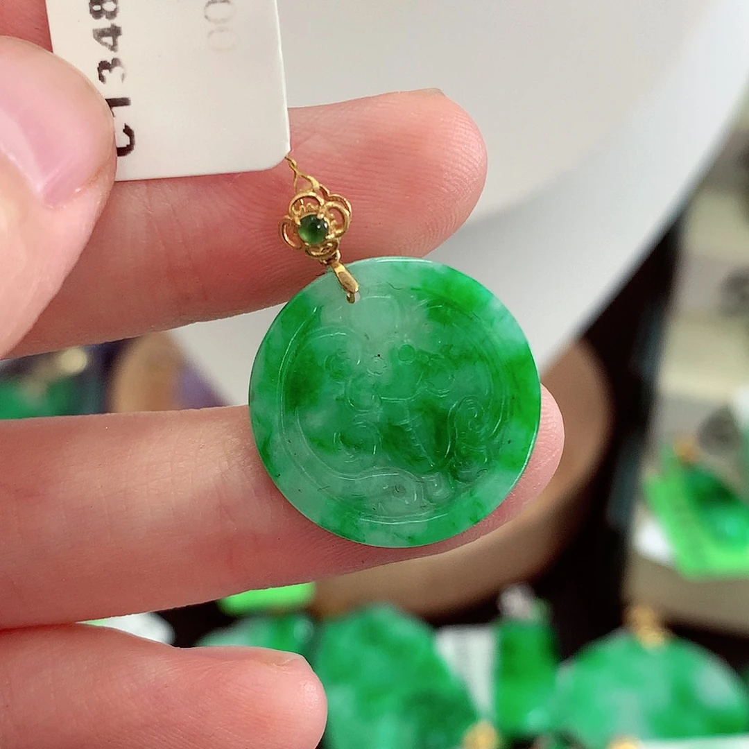 翡翠18K金镶嵌吊坠(不含链)