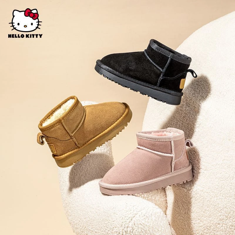 HelloKitty女童雪地靴2024冬季新款加绒加厚短靴防滑儿童大棉鞋