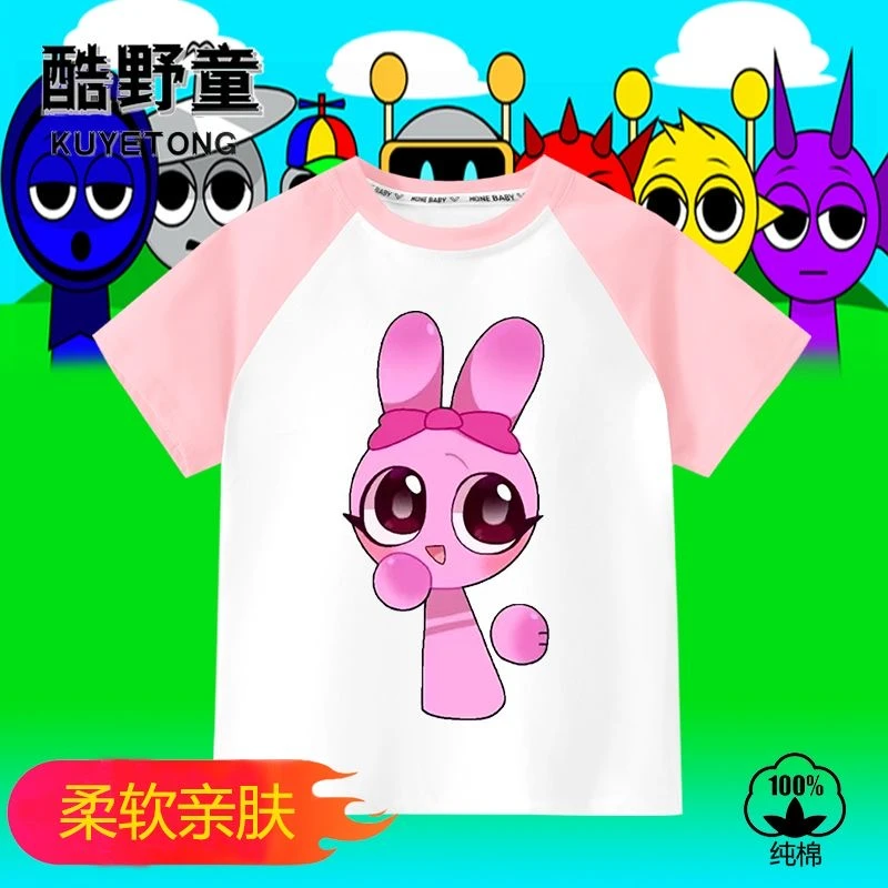 音乐节奏盒子Sprunki儿童短袖可爱平基t恤夏季中大男女童童装上衣