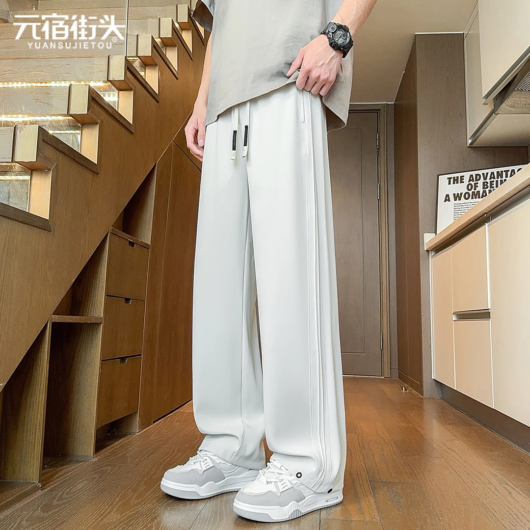 潮流百搭休闲裤夏季薄款微弹力长裤男士街头个性宽松美式时尚垂顺