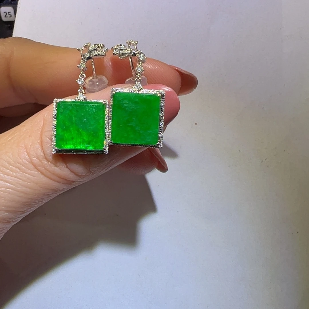 翡翠耳饰18K金镶嵌耳环