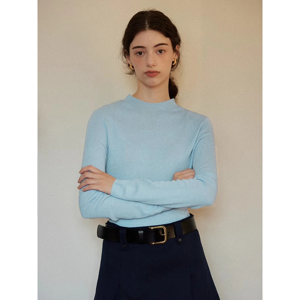 法式高级感半高领内搭女早春款显瘦修身打底衫软糯针织衫洋气上衣