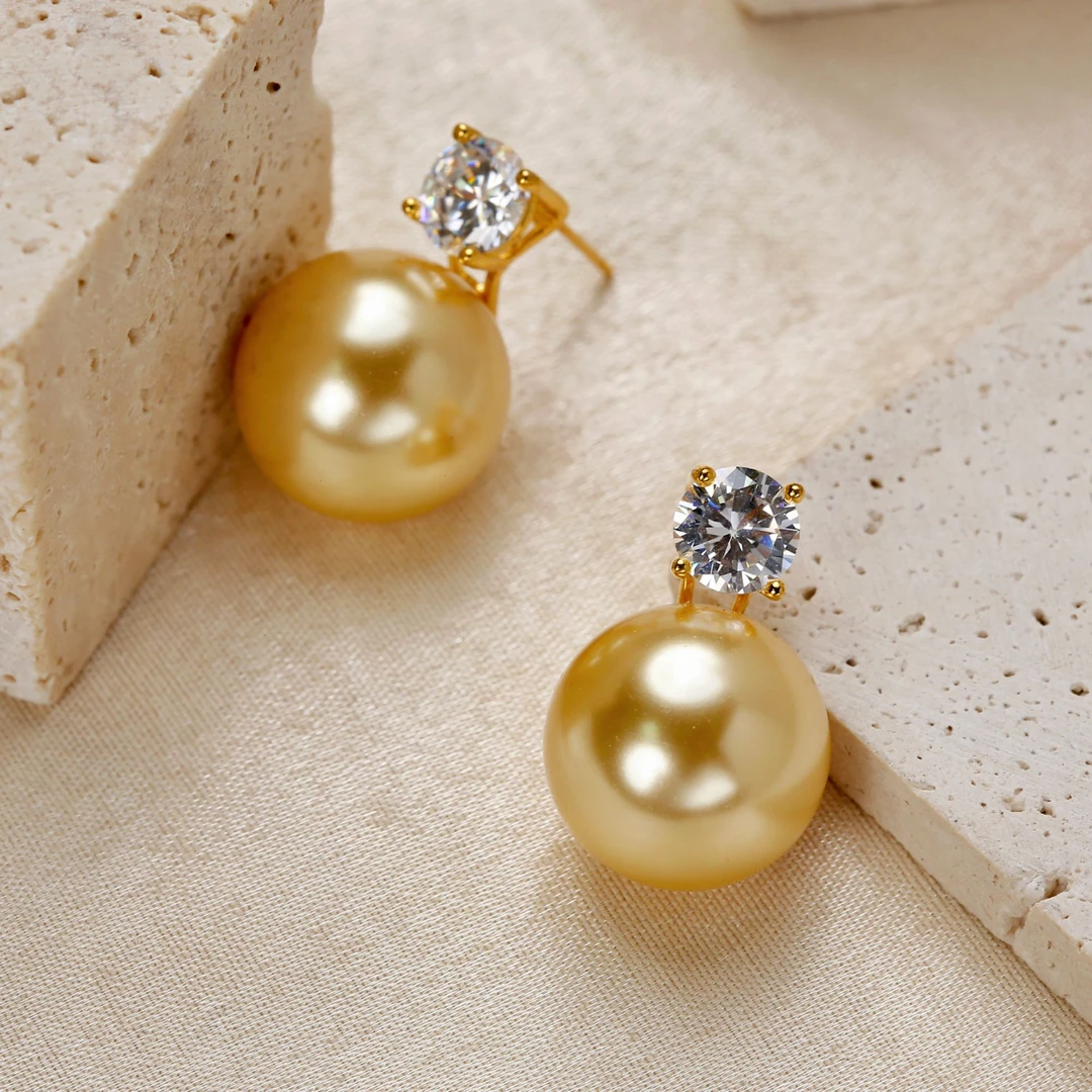 铜合金仿珍珠耳饰 16mm香槟色豪华款戴妃高级感优雅耳环 K144