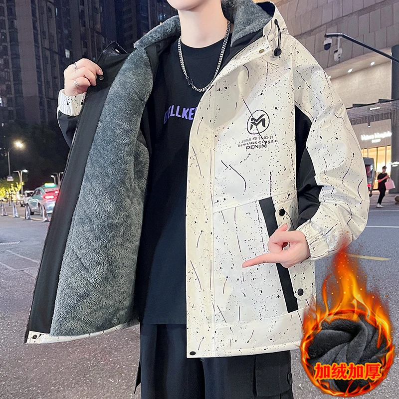 青少年秋冬季夹克男连帽休闲大男孩加绒加厚外套宽松百搭上衣服男