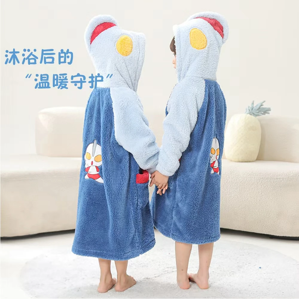 男童奥特曼睡袍秋冬新款儿童珊瑚绒浴袍男宝宝卡通可爱家居服睡衣