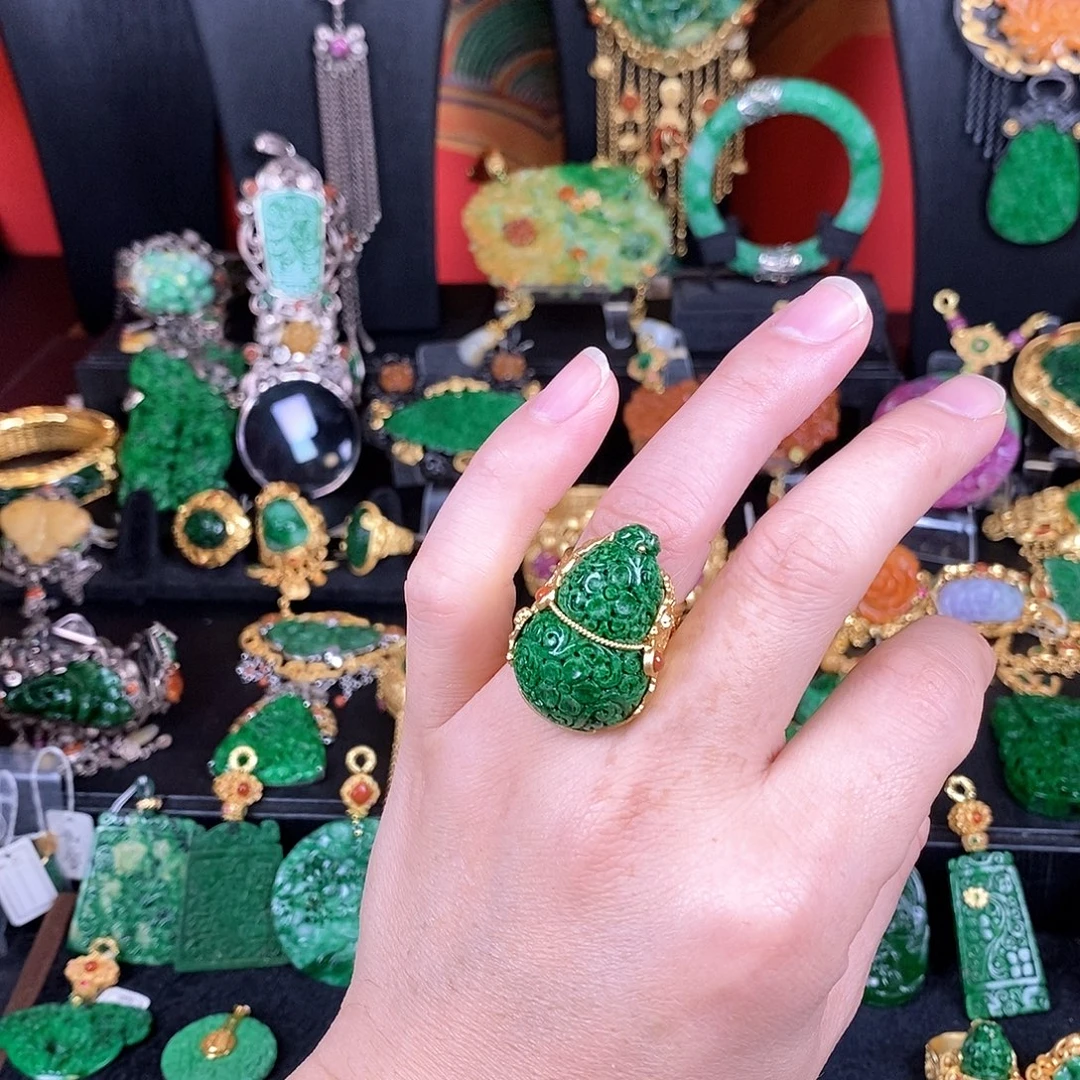 翡翠银S925镶嵌戒指戒指