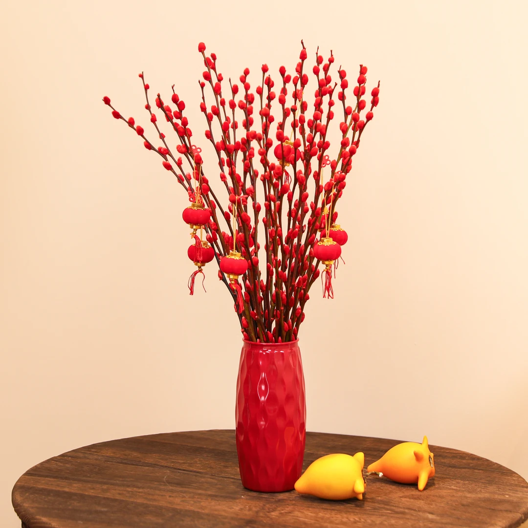 【20枝带花瓶】银柳真花鲜枝红色客厅室内干花摆件喜庆鲜花